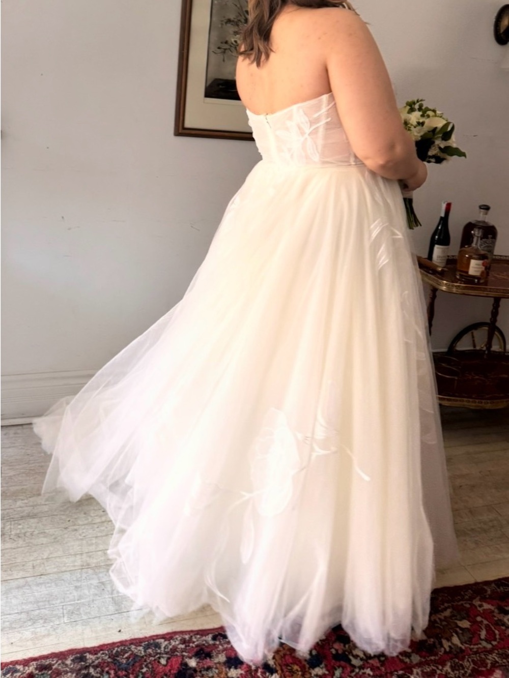 Watters Strapless Ivory Tulle Wedding Gown